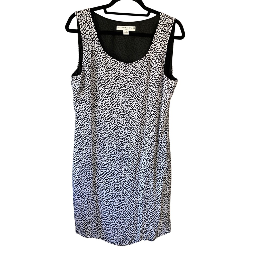 Josephine Chaus Studio Womens Black White Geometric Mosaic Shift Dress Size 14